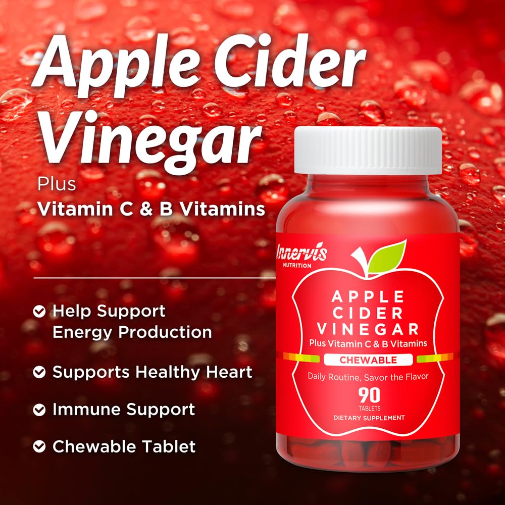 INNERVISNUTRITION Apple Cider Vinegar 90 Chewable Tablets with Multi Vitamin Healthy Heart Immune Support Energy Production Supplement