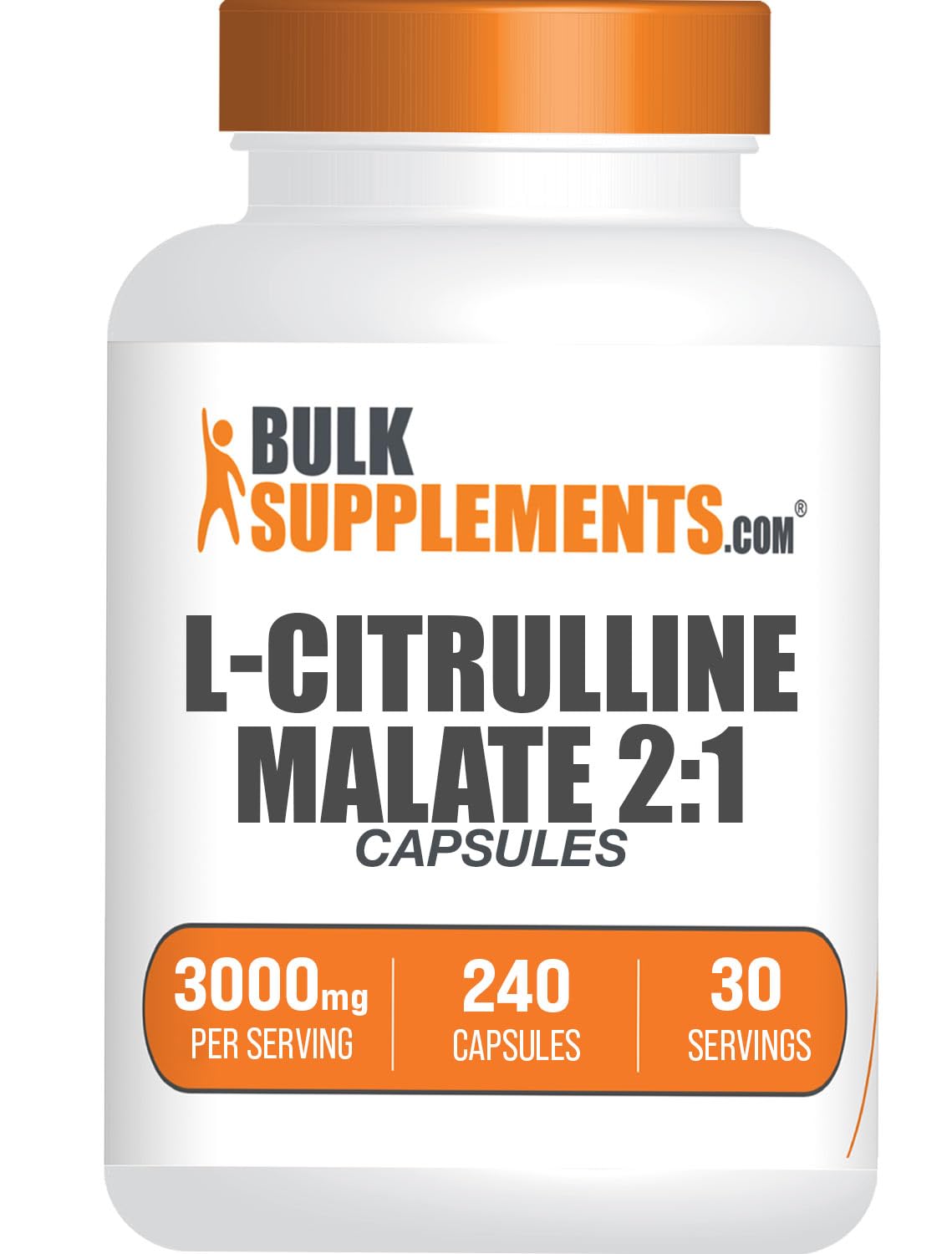 BulkSupplements.com L-Citrulline Malate Capsules - as L-Citrulline Malate 2:1, Nitric Oxide Supplement - Gluten Free, 8 Capsules per Serving (3000mg), 240 Count (Pack of 1)