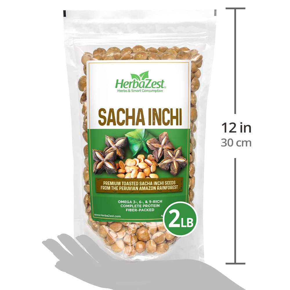HerbaZest Sacha Inchi Seeds 2 LB USDA Certified Organic Vegan NonGMO GlutenFree Perfect for Snacks Baked NonBaked Goods