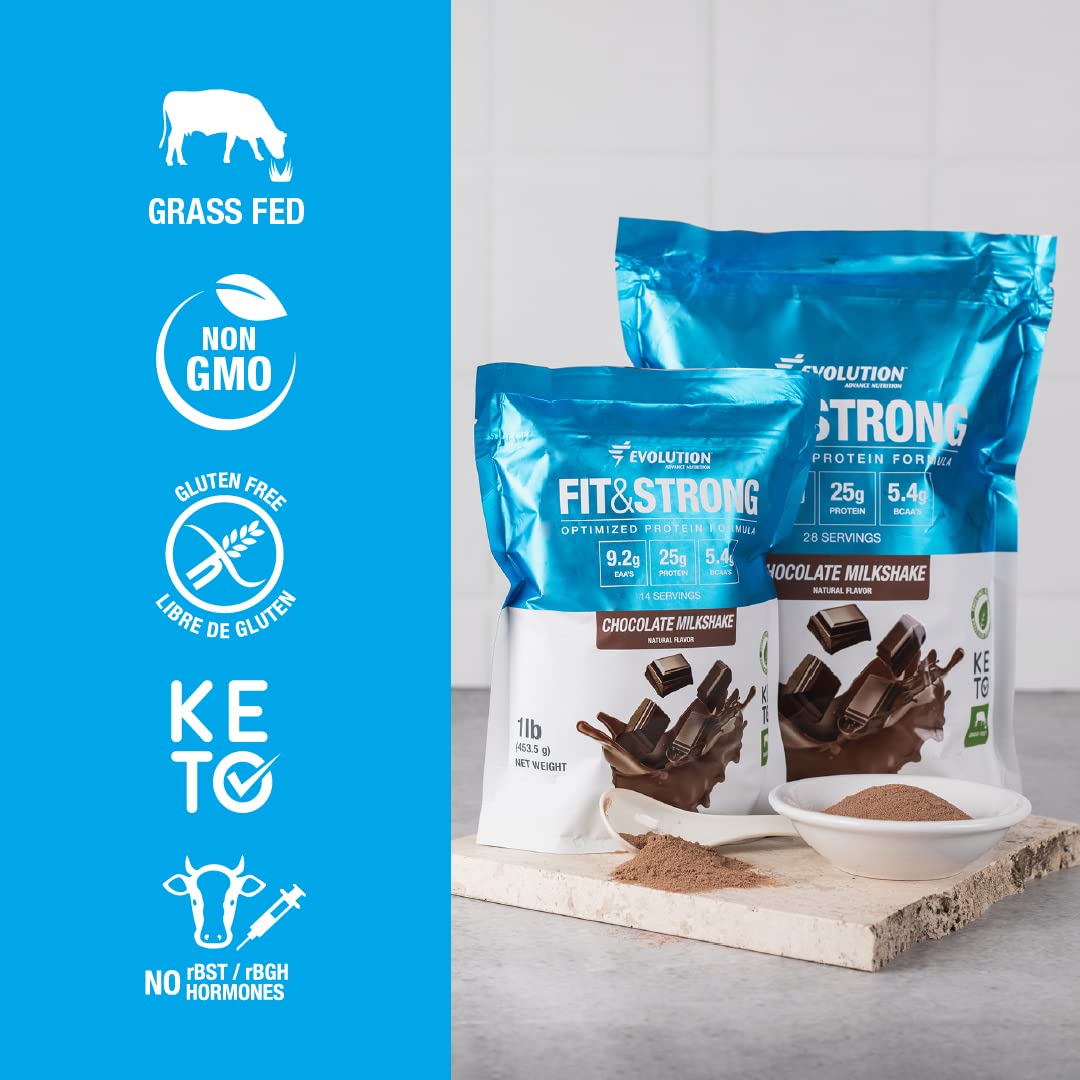 Evolution Advance Nutrition Fit & Strong - Pure Whey Protein Powder with BCAA, 100% Grass-Fed, Quick Absorbing and Fast Digesting for Optimal Muscle Recovery, Natural Flavor - 2 Pounds (Chocolate)