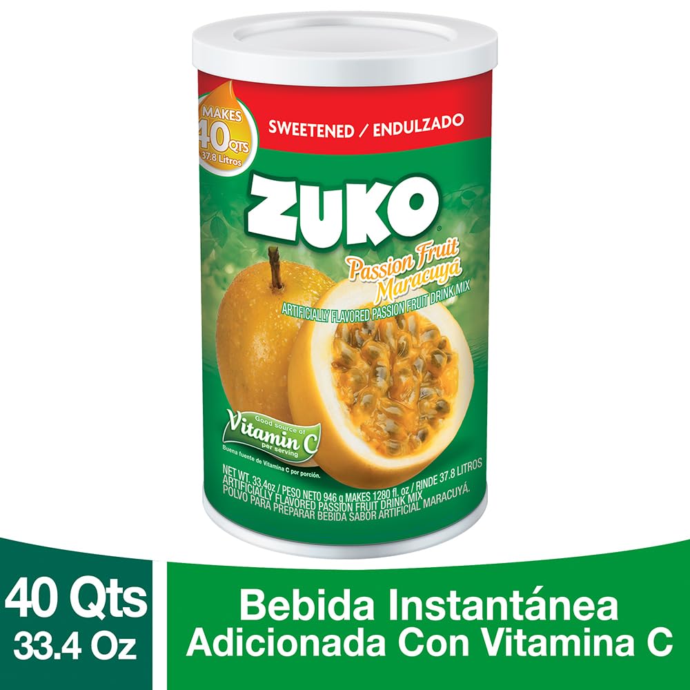 ZUKO PASSION FRUIT Instant Powder Drink Canister No Sugar Needed 334 Oz Pack of 1