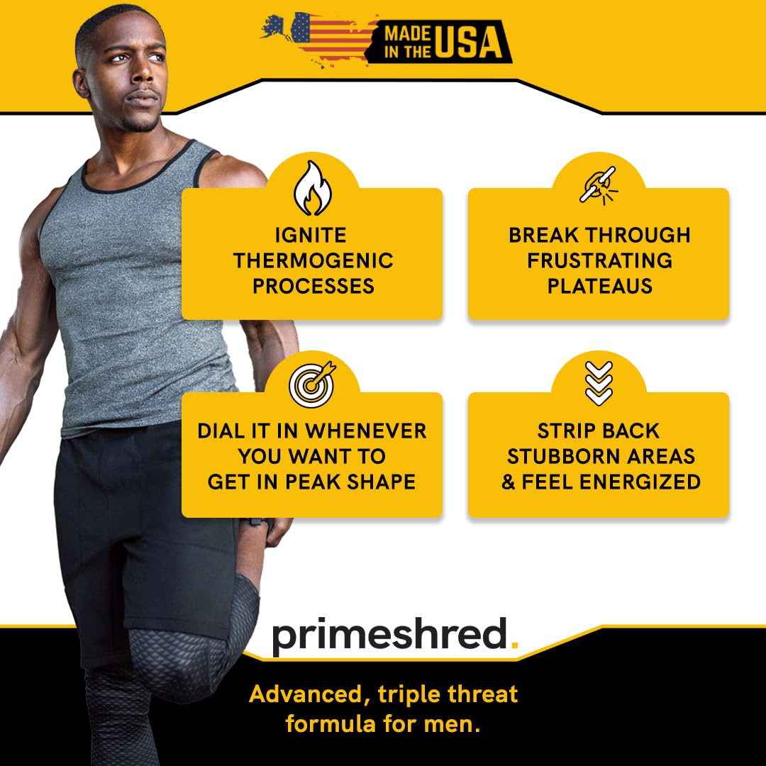 PrimeShred: Fat Burner for Men, Natural Appetite Suppressant, Thermogenic Workout Metabolism Booster & Energy Supplement, Weight Management w/Green Tea, Caffeine L-Carnitine, Vegan & Soy-Free, 90 Caps