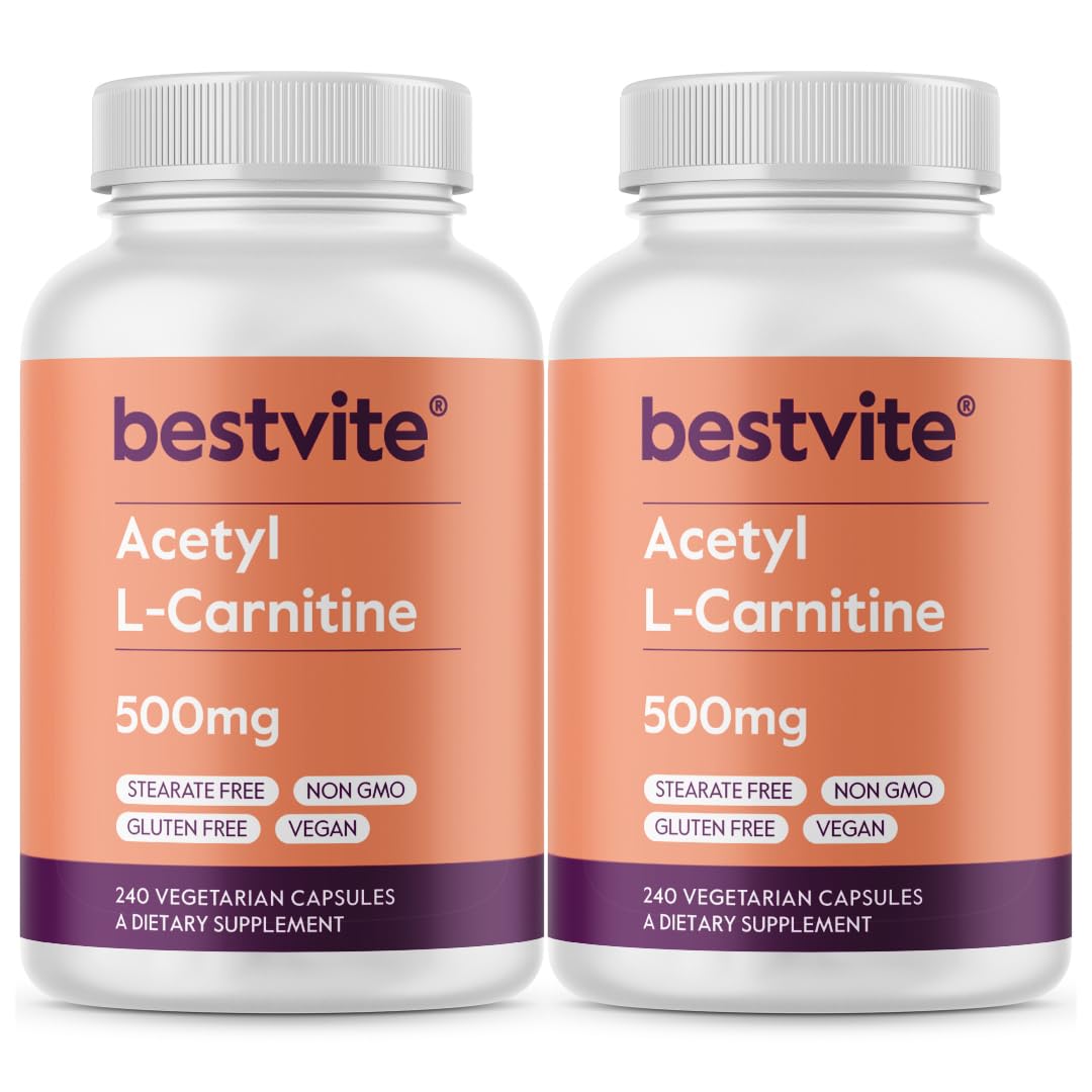 BESTVITE Acetyl L-Carnitine 500mg (480 Vegetarian Capsules) (240 x 2) - No Stearates - Vegan - Non GMO - Gluten Free