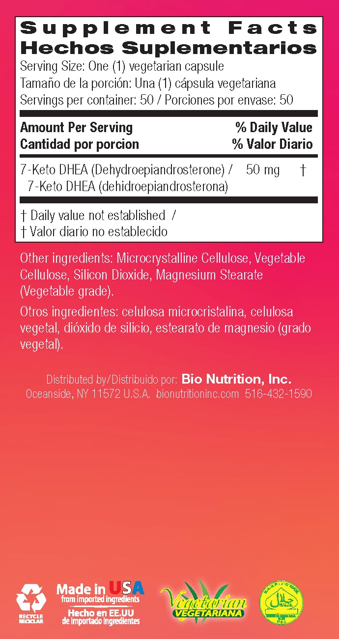 Bio Nutrition 7-Keto 50 Vegetarian Capsules | DHEA 50mg | Promotes Strong Immune Health | Energy & Stamina