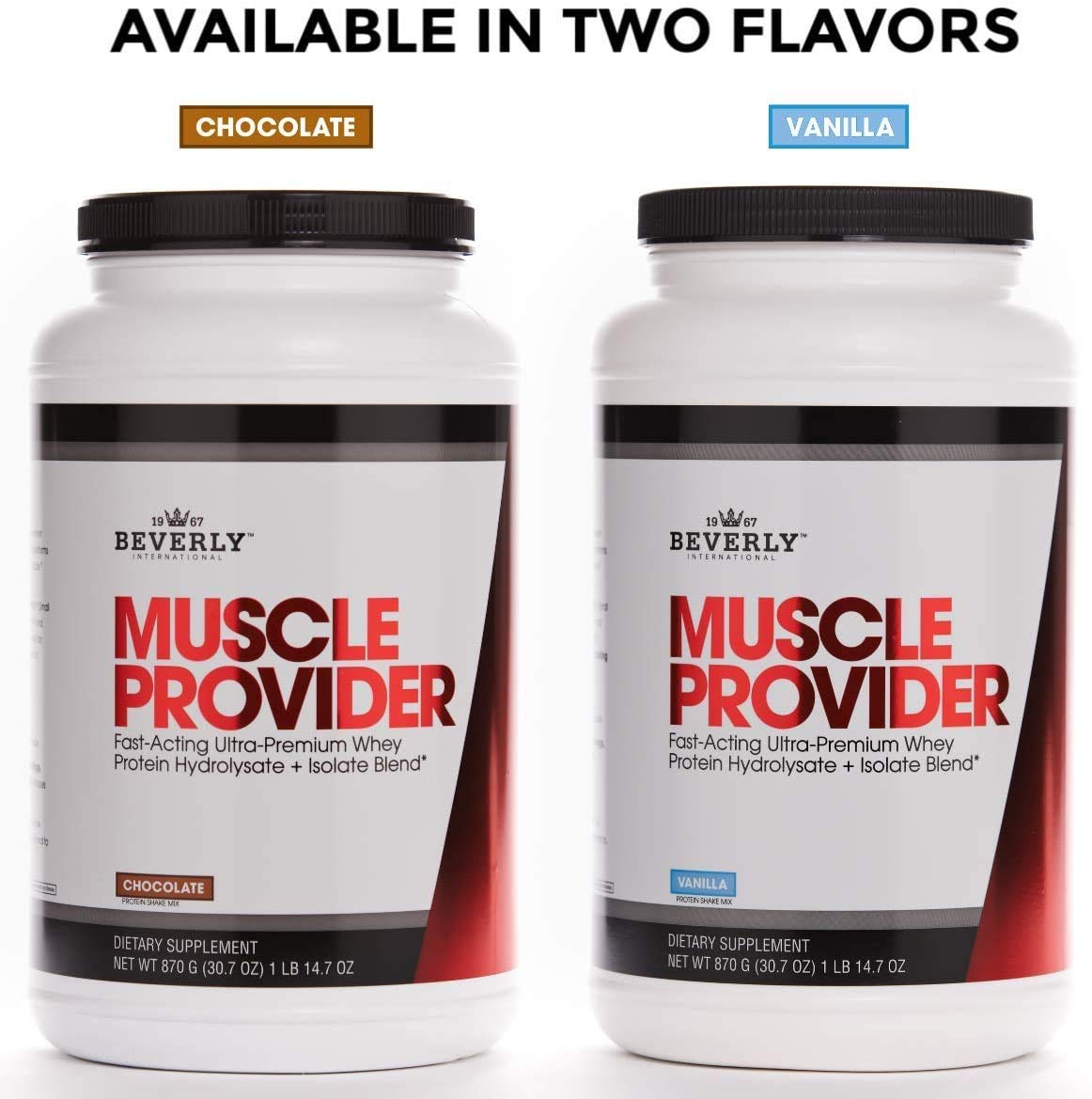 Beverly International Muscle Provider, 30 Servings, Chocolate. Super-Fast-Absorbing Whey Protein Powder for Recovery, Lean Muscle. Fills Your Muscles, not Your Stomach. Tastes Like ice Cream