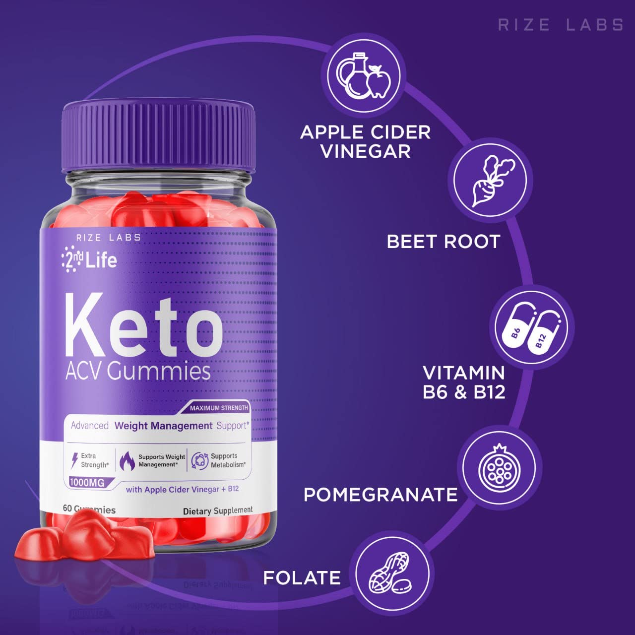 rize labs - 2nd Life Keto ACV Gummies for Advanced Weight Loss Pro Burn Keto Gummies with Apple Cider Vinegar Supplement Belly Fat Extra Strength (300 Gummies)