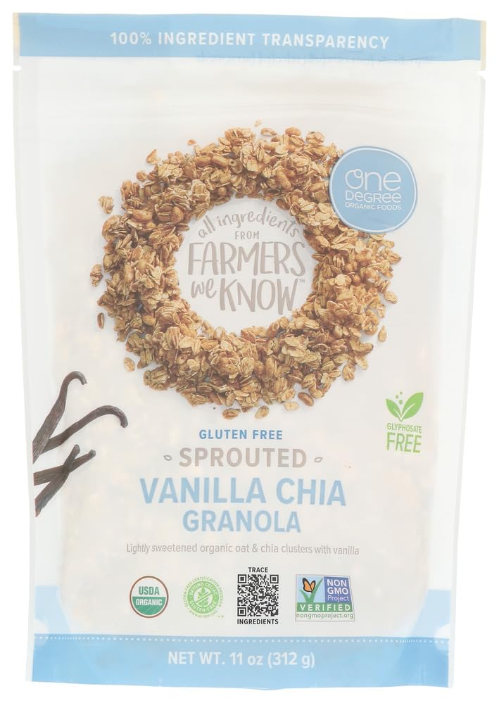 One Degree Organic Sprouted Granola Vanilla Chia Non GMO Gluten Free 11 Ounce Pack of 6