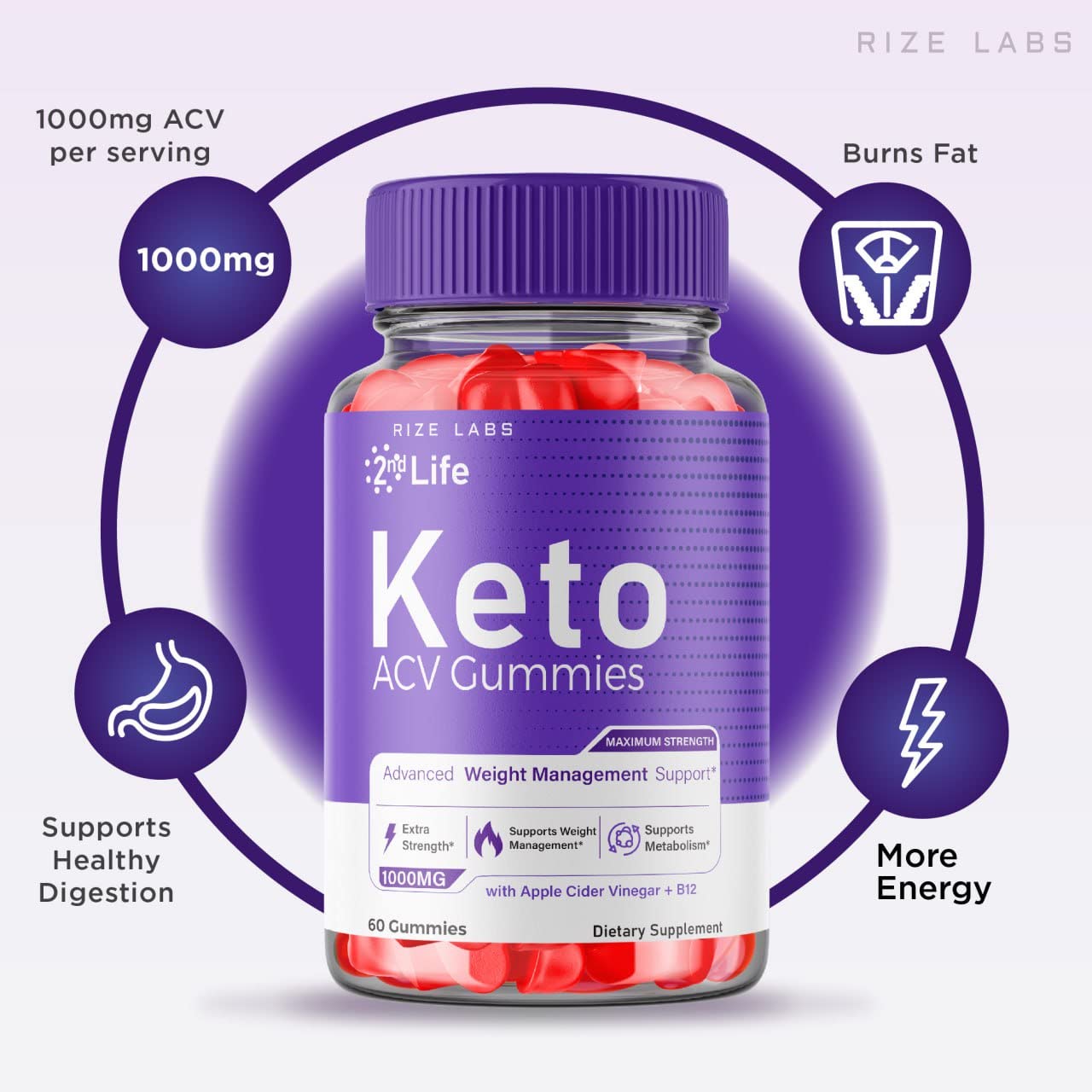 rize labs - 2nd Life Keto ACV Gummies for Advanced Weight Loss Pro Burn Keto Gummies with Apple Cider Vinegar Supplement Belly Fat Extra Strength (300 Gummies)