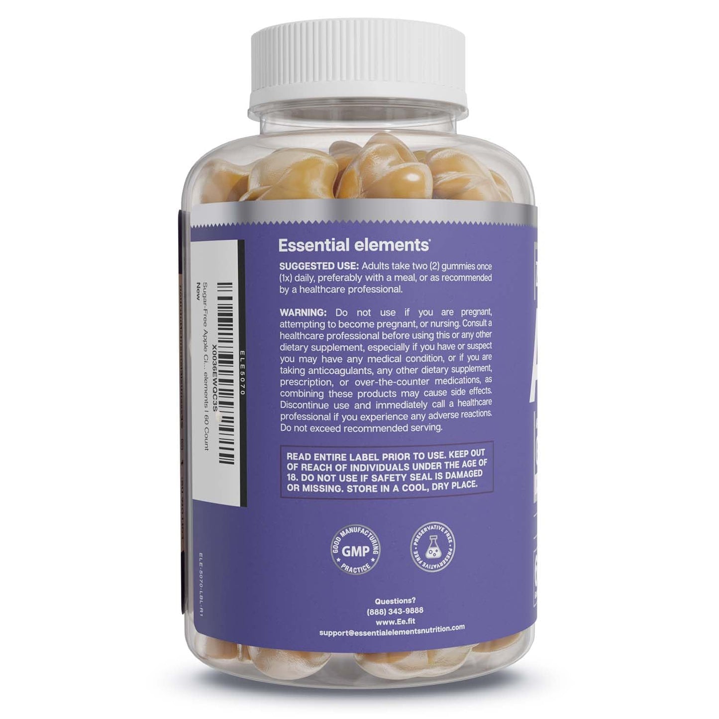 Essential Elements Zero-Sugar ACV Apple Cider Vinegar Gummies from “The Mother” - Naturally-Sourced, Vegan ACV Gummies with Folic Acid and Vitamin B12 60 Count