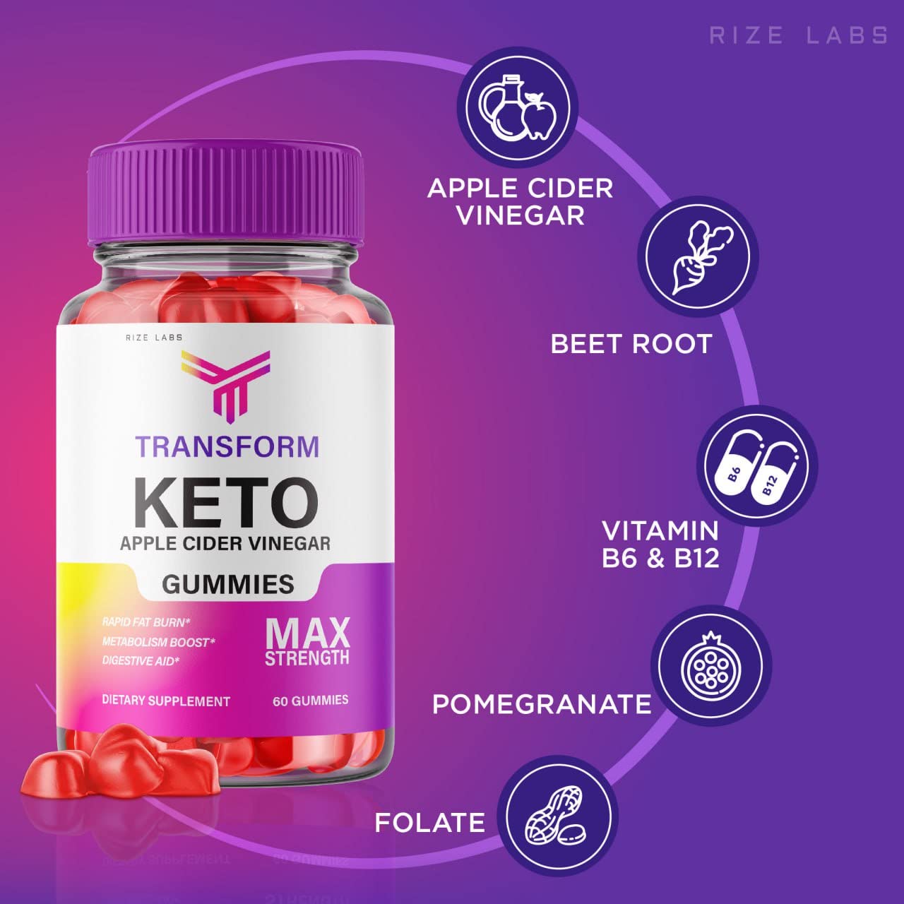 rize labs - Transform Keto (ACV) Apple Cider Vinegar Advanced Gummies (180 Gummies) (Pack of 3)