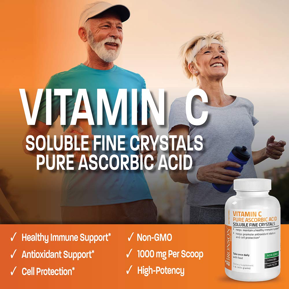 Vitamin C Powder Pure Ascorbic Acid Soluble Fine Non GMO Crystals - Promotes Healthy Immune System and Cell Protection - Powerful Antioxidant - 1 Pound (16 Ounces)