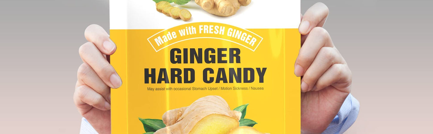 Jaaein Ginger Hard Candy Made with Fresh Ginger Extra Strength Flavor AntiNausea and Digestion Aid Individual Wrapped Product of Korea_300 grams_1058oz