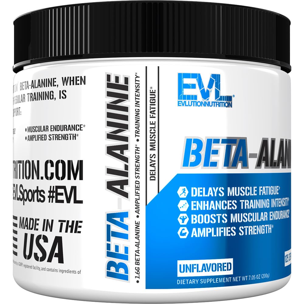 Evlution Nutrition Beta-Alanine - Supports Muscle Endurance, Intense Training & Strength - 1.6g Pure Beta-Alanine Per Serving - Recovery - Dietary Supplement - Unflavored Powder - 125 Servings