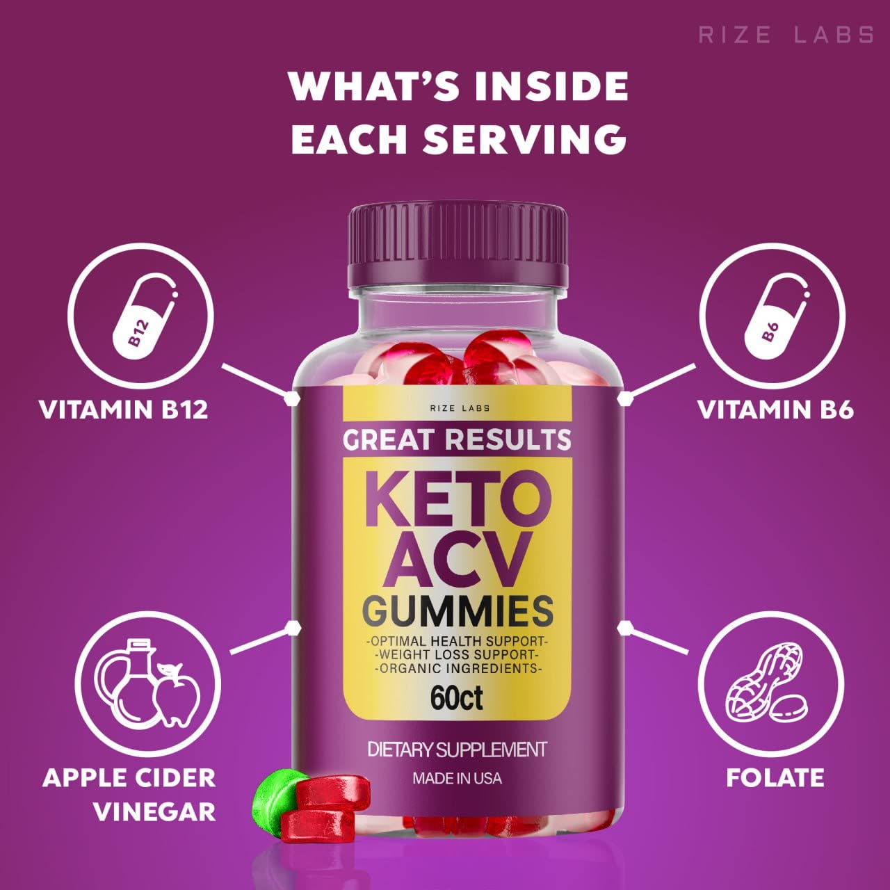 rize labs - Great Results Keto ACV Gummies, Advanced Apple Cider Vinegar Gummies (300 Gummies) (Pack of 5)