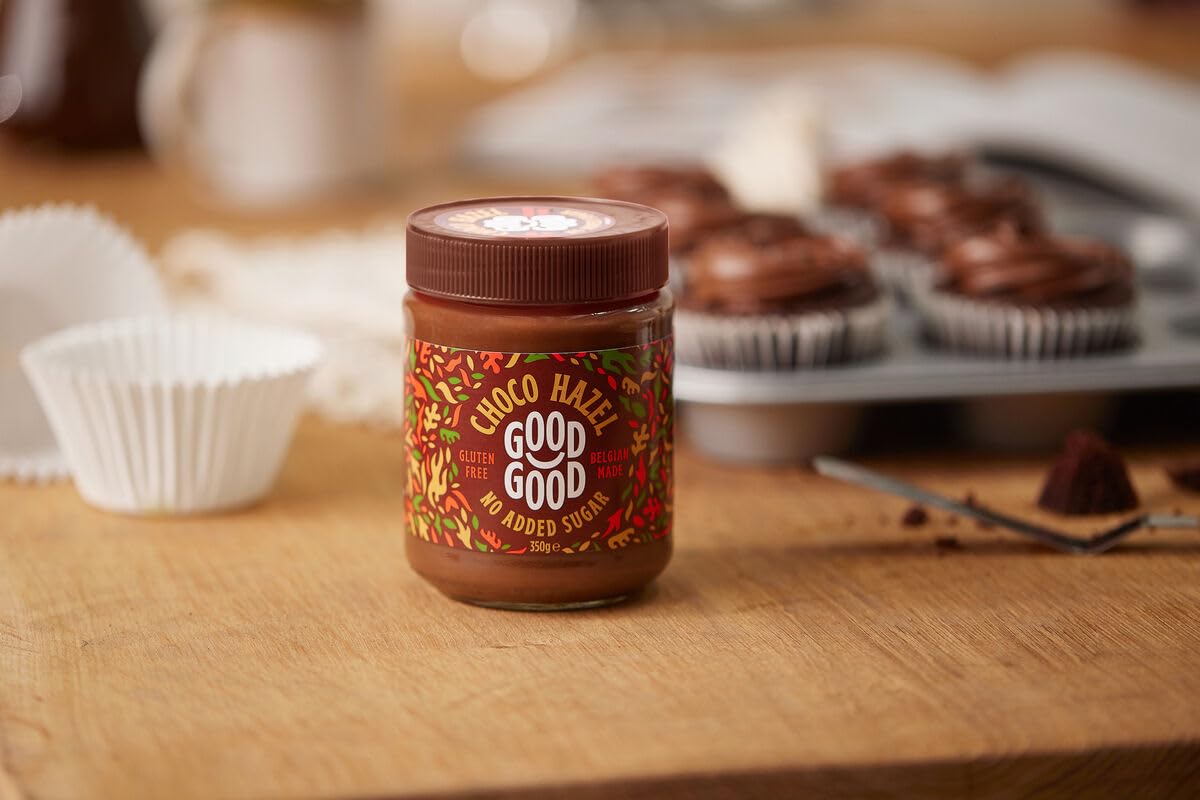 GOOD GOOD No Added Sugar Belgian Choco Hazel Spread Chocolate Spread with Natural Sweeteners Gluten Free Vegetarian Friendly 12oz 350g Pack of 2
