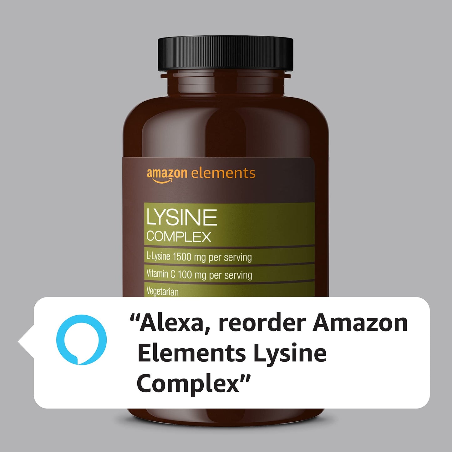 Amazon Elements Lysine Complex with Vitamin C for Immune Health Support, Vegetarian, 65 Servings, 195 Count (Packaging may vary)