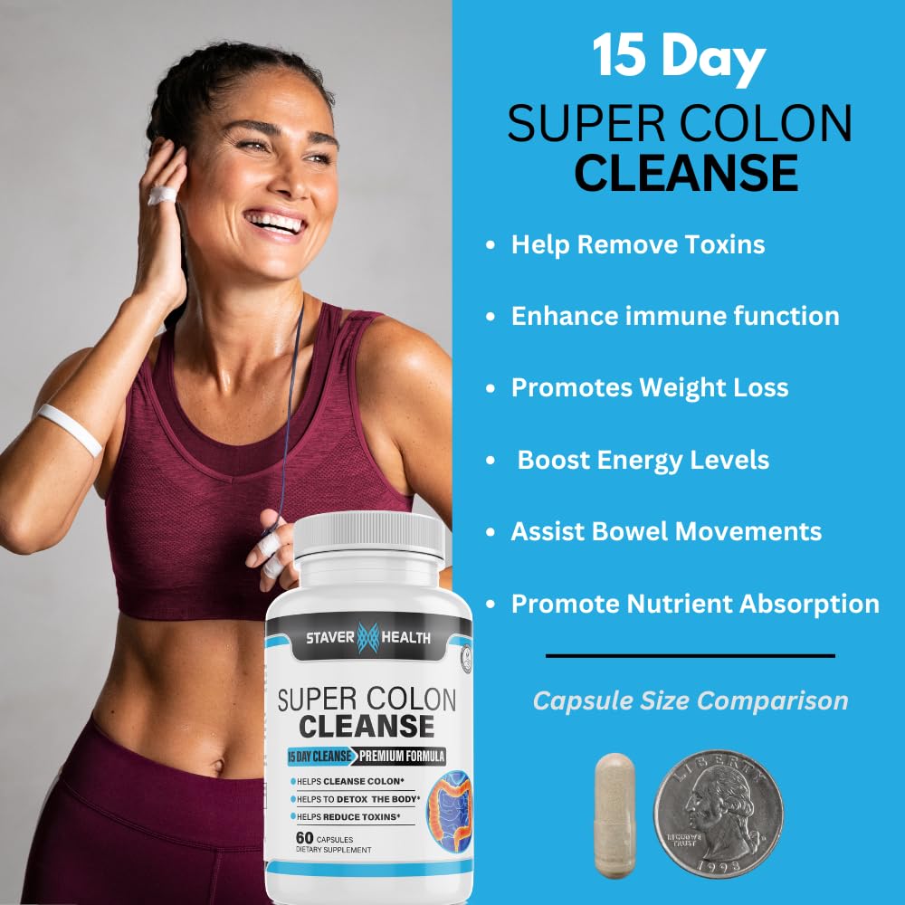 Staver Health Super Colon Cleanse - 15 Day Cleanse, Colon Cleanse Pills, Colon Cleanser & Detox, Psyllium Husk