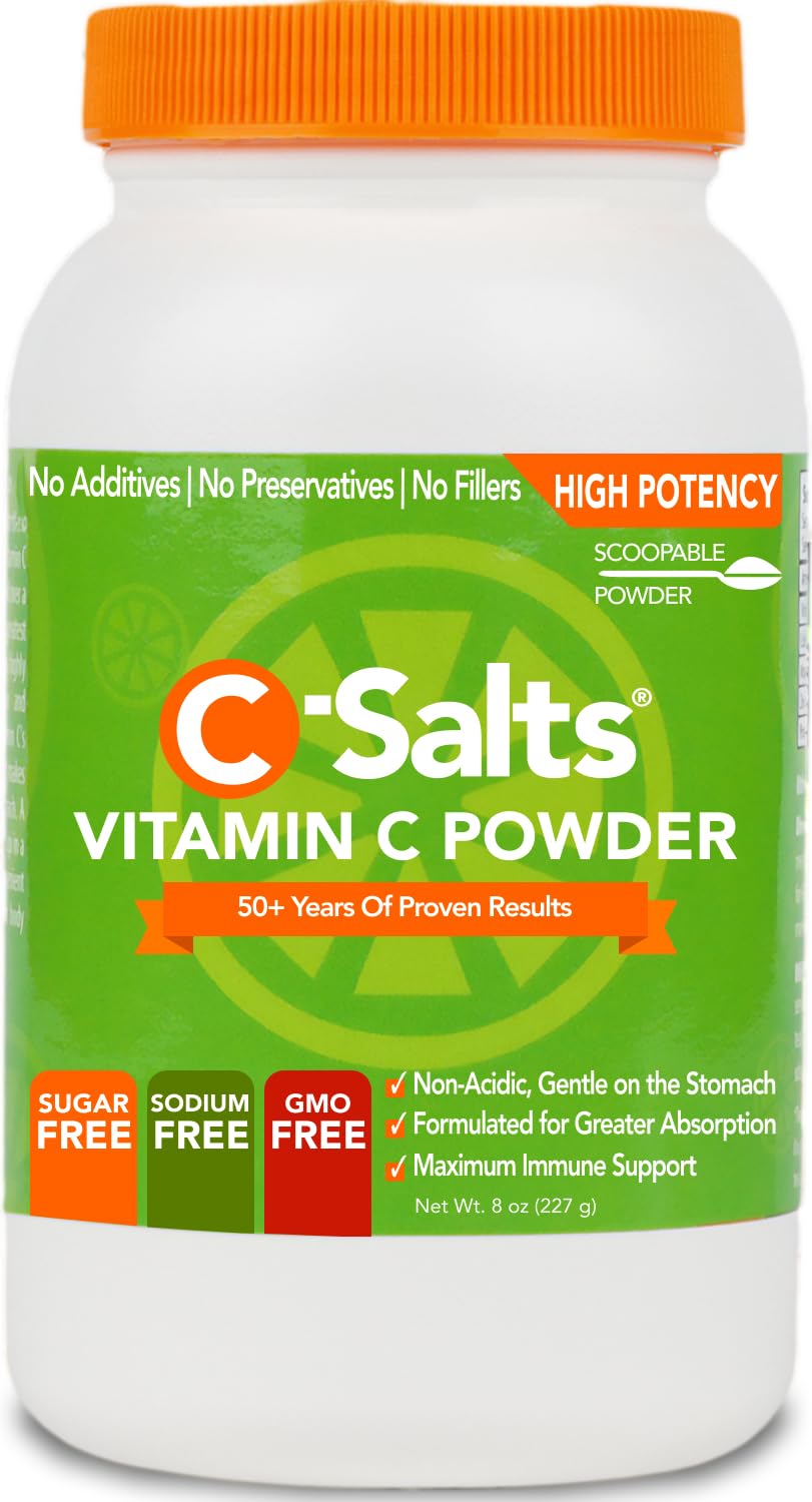 C-Salts Original Vitamin C Powder Supplement - 100% Pure High Dose Buffered Vitamin C Powder for Immune Support - Sugar-Free Powdered Drink Ascorbate, Organic, Stomach-Friendly, Original 8oz