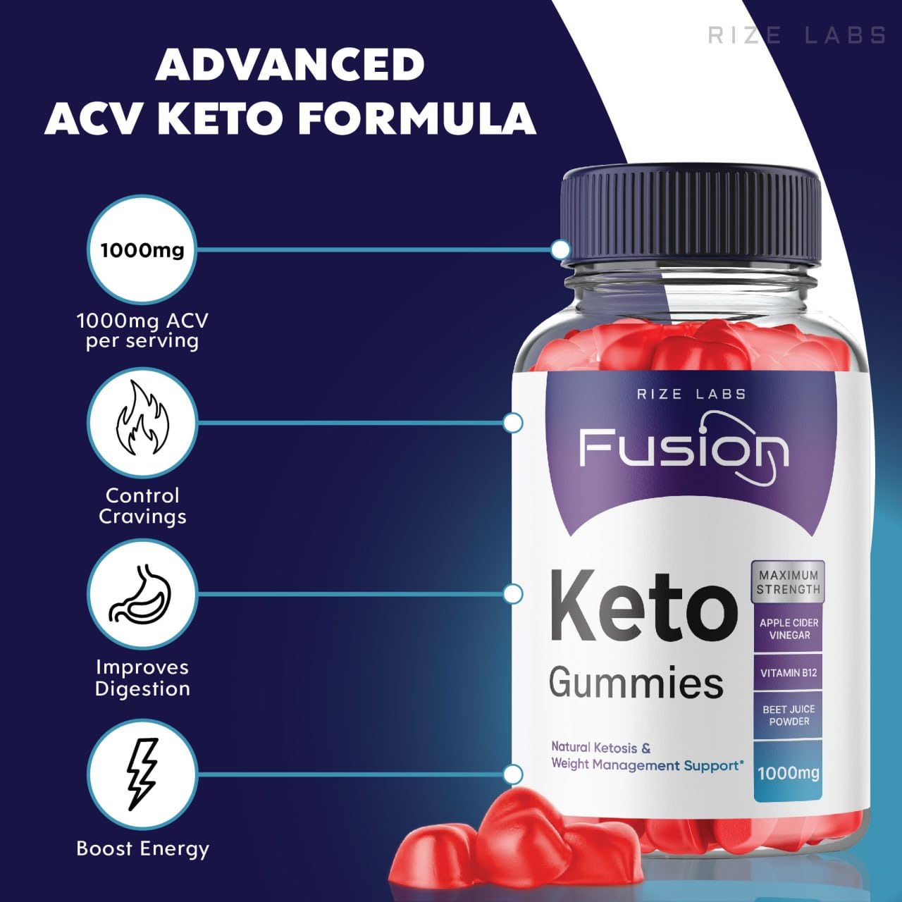 rize labs - Keto Fusion ACV Gummies for Advanced Weight Loss, Gummies for Appetite Control, Prevents The Formation of Fat (180 Gummies)