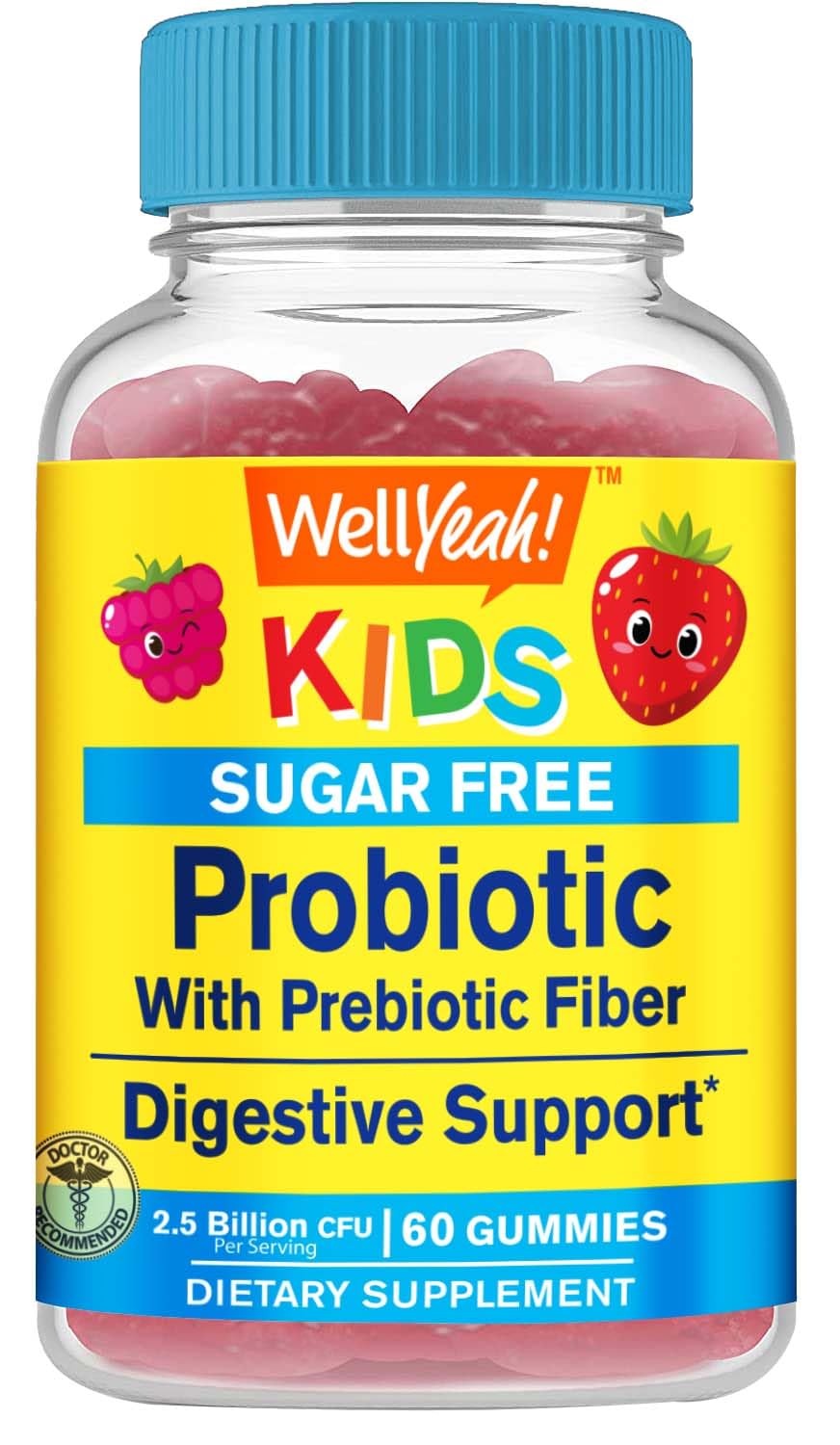 WellYeah Kids Probiotic Gummies with Prebiotic Fiber Sugar Free - Probiotics Kids for Digestive Health