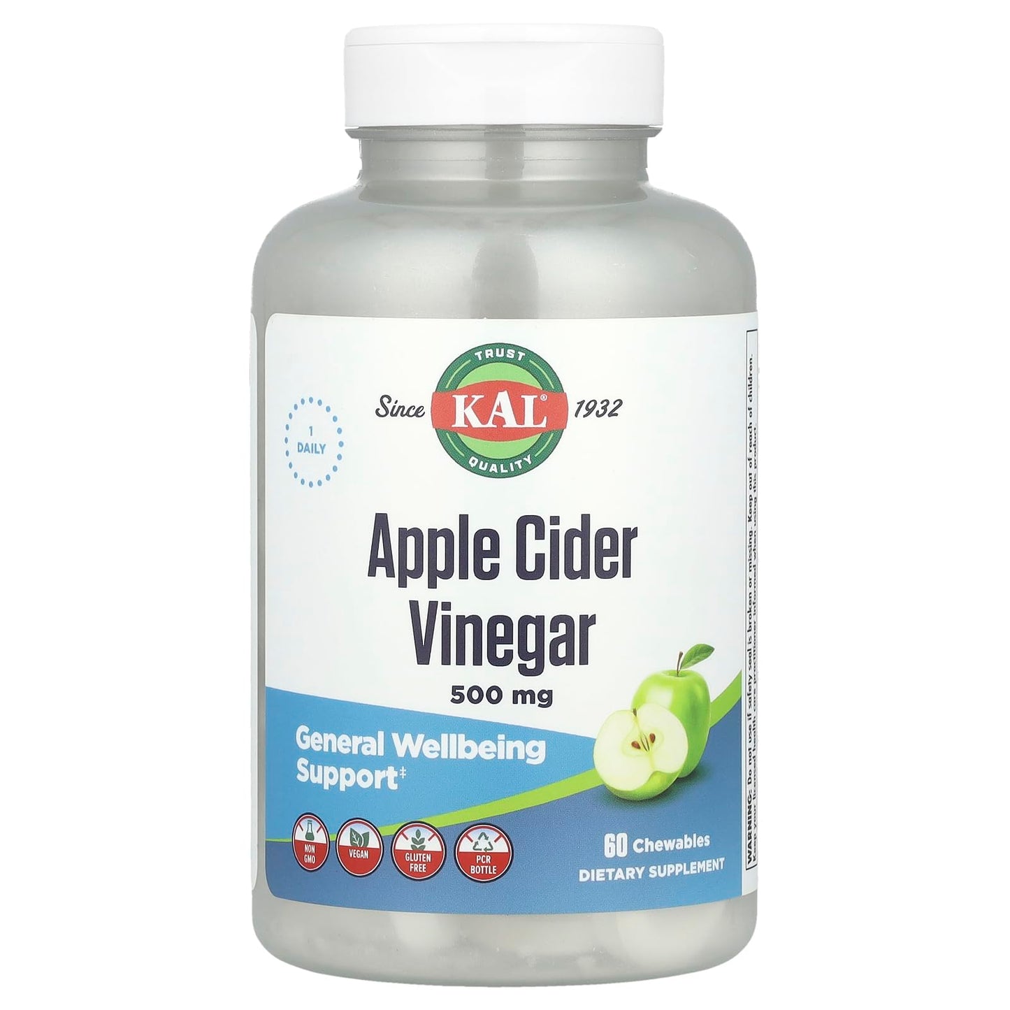 Kal Apple Cider Vinegar - 500 mg - 60 Chewable Tablets