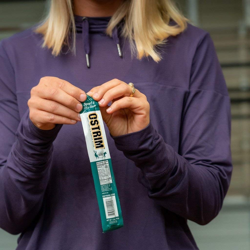 Ostrim GrassFed Beef Elk Jerky Snack SticksSweet Spicy Flavor 15 oz Pack of 10