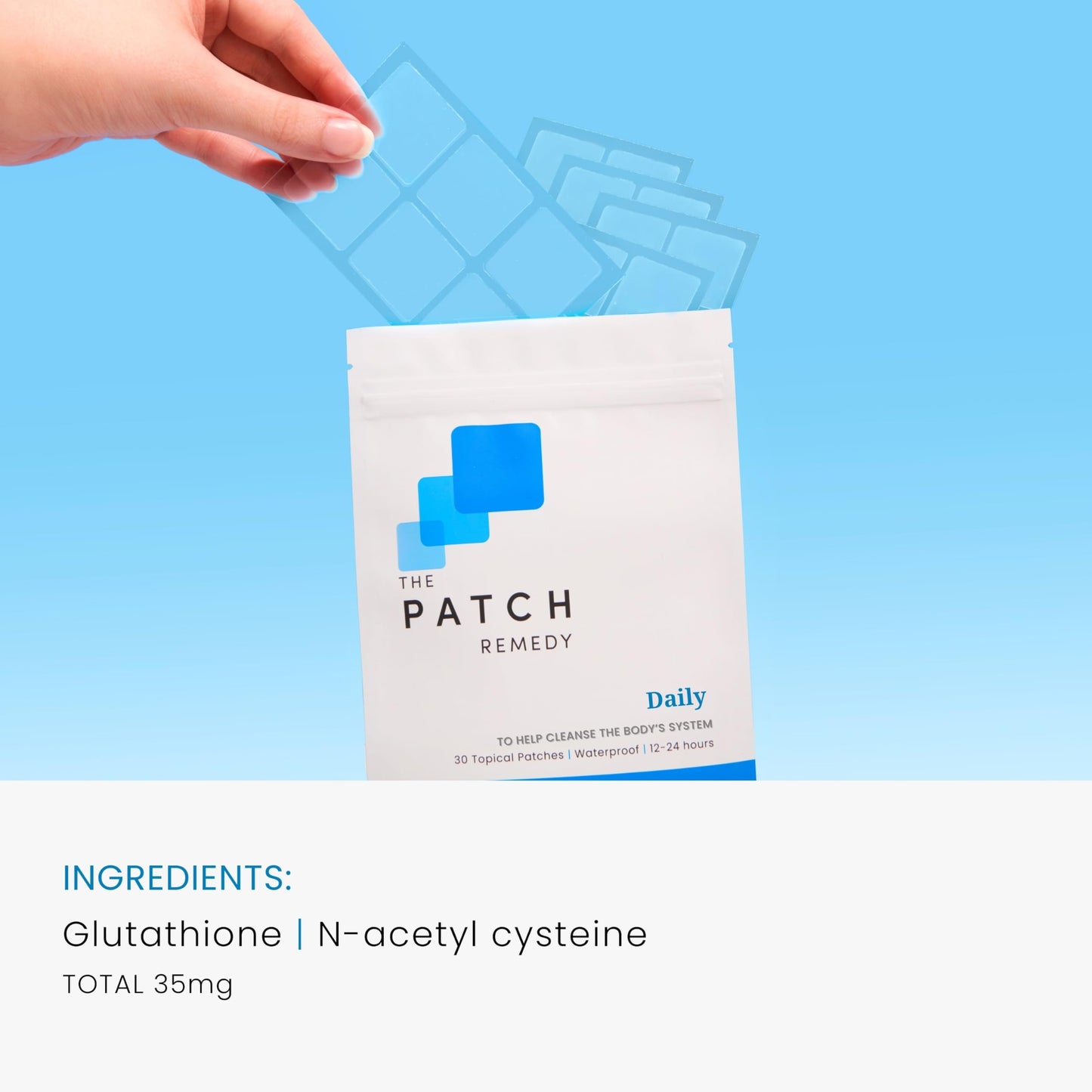 The Patch Remedy Daily Glutathione & NAC Patch - 30 Topical Patches with Glutathione Plus | Antioxidants and N-Acetyl-Cysteine, Waterproof Transdermal Cleanse Patch for Adults & Kids