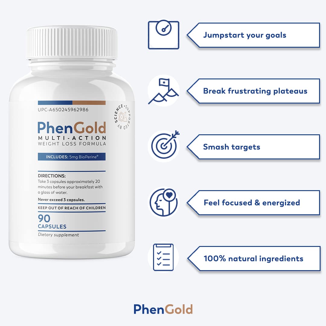 PhenGold - Natural Thermogenic Detox Cleanse Pills & Energy Supplement with Green Tea, Caffeine & Gut Health Support for Women - Boost Metabolism, Debloating & Appetite Control - 90 Capsules