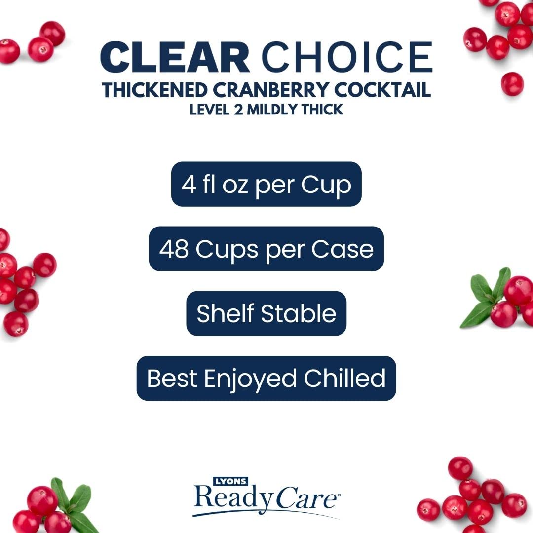 Lyons ReadyCare Thickened Cranberry Cocktail for Dysphagia Swallowing Difficulty Nectar Consistency Level 2 Mildly Thick 4 fl oz 48 Pack