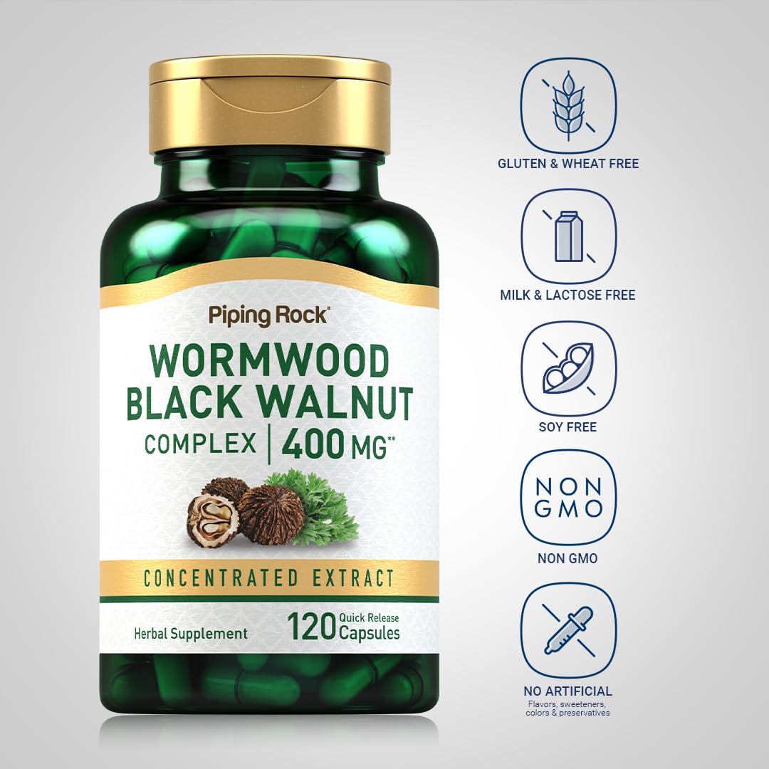 Piping Rock Wormwood Black Walnut Capsules 400mg | 120 Count | Herbal Extract Complex | Non-GMO, Gluten Free Supplement