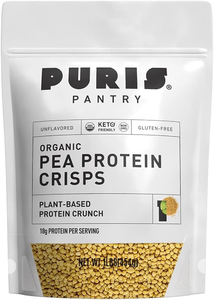 PURIS Organic Pea Protein Crisps, 1LB, Certified Organic Pea Protein Isolate, Keto Protein Crunch, Made 100% in The USA, Non-GMO, Gluten Free, No Sugar, No Soy, 18g Protein, 7g Carbs, Unflavored
