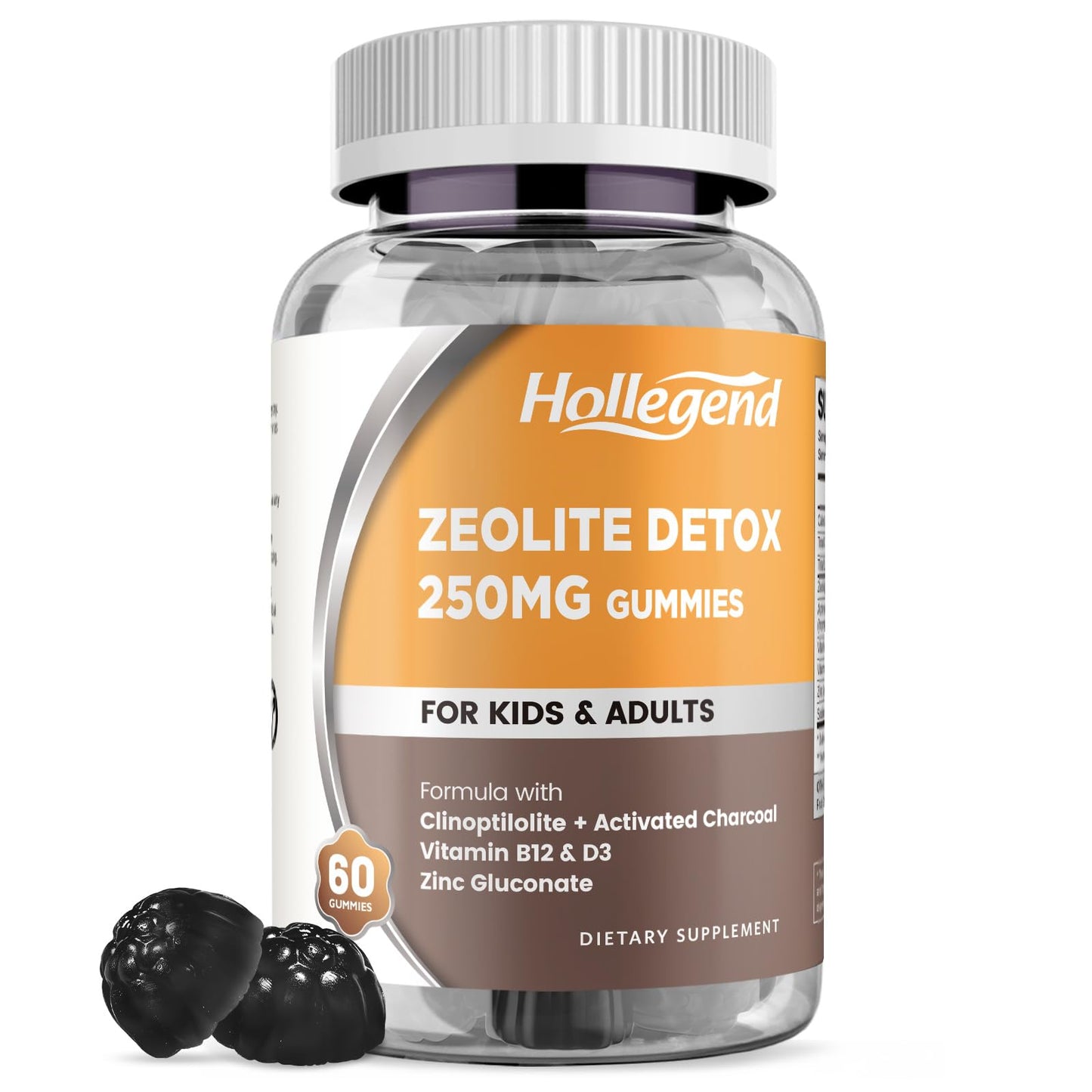 Zeolite Detox Gummies with Activated Charcoal, Clinoptilolite Zeolite with Vitamin B12 & D3 for Kids & Adults, Chewable Zeolite Supplement for Gut Health& Immune Support, Blueberry Flavor, 60 Ct