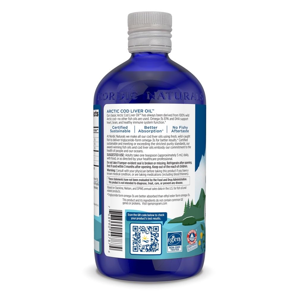 Nordic Naturals Arctic Cod Liver Oil, Orange - 16 oz - 1060 mg Total Omega-3s with EPA & DHA - Heart & Brain Health, Healthy Immunity, Overall Wellness - Non-GMO - 96 Servings