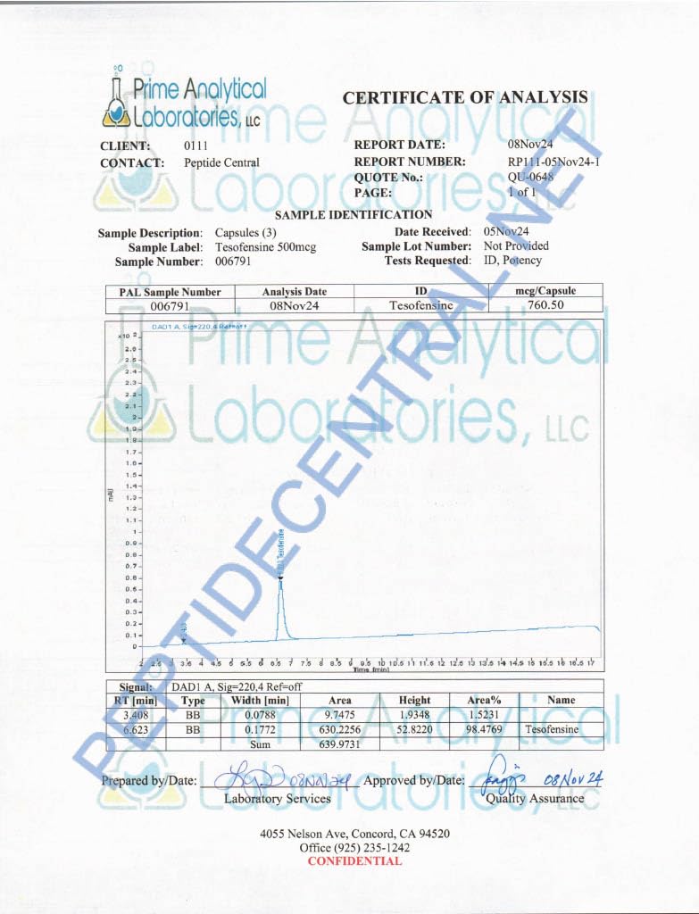TESOFENSINE 500MCG 60 Capsules (3RD Party Tested)