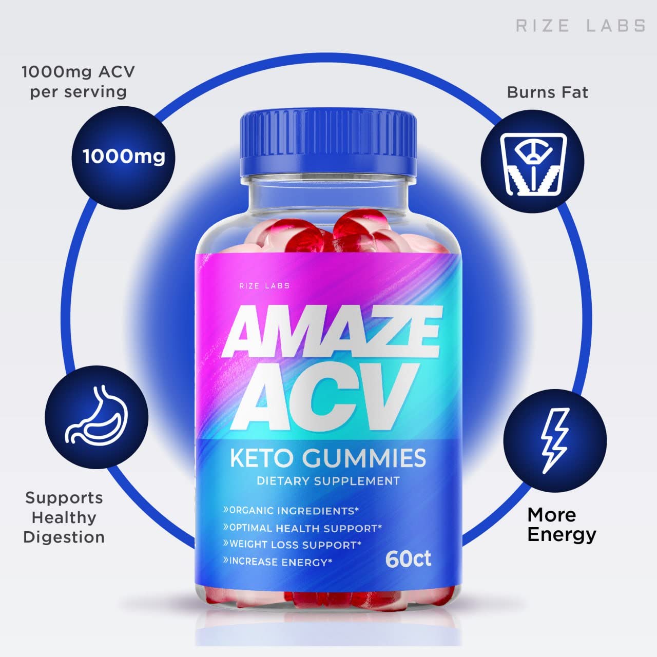 rize labs - Amaze ACV Keto Gummies for Weight Loss - Organic Keto Apple Cider Vinegar Gummies, Helps to Increase Energy (120 Gummies) (Pack of 2)