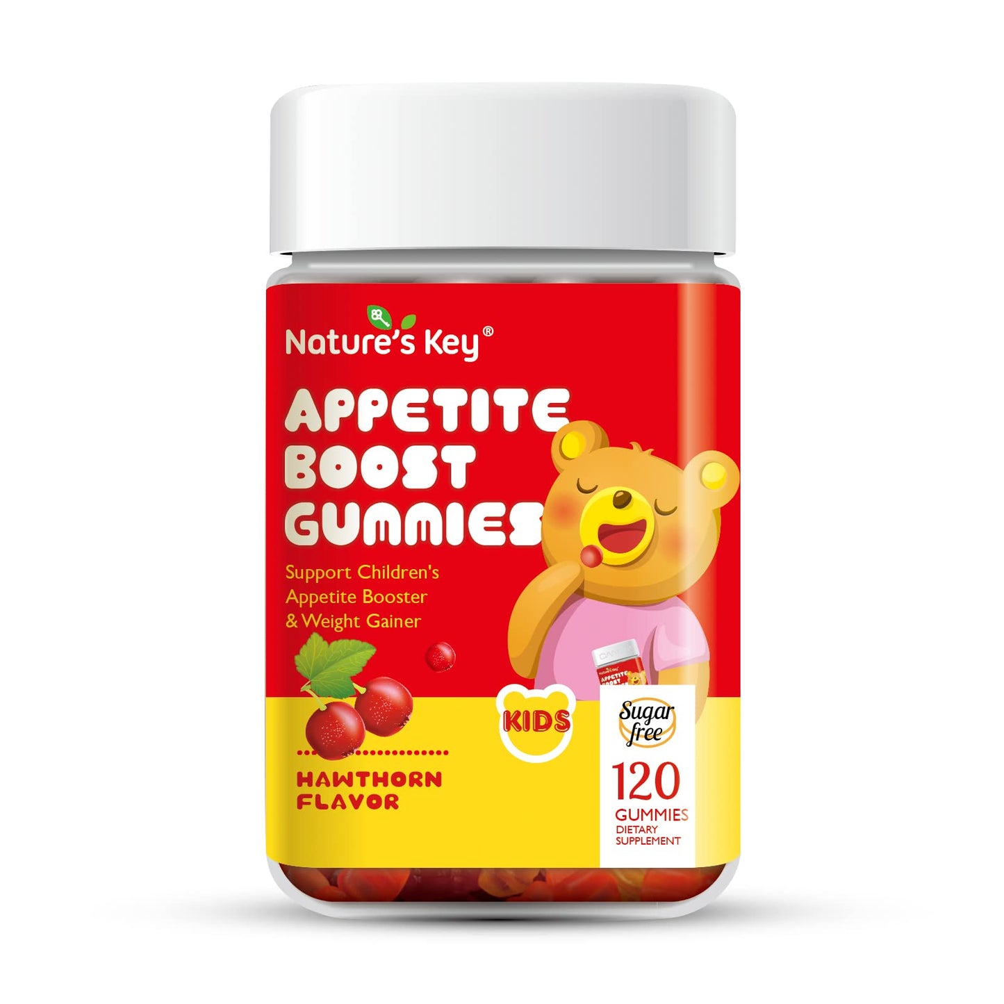 Nature's Key Appetite Booster Gummies - for Kids to Eat More, Support Appetite Stimulant and Weight Gainer -Hawthorn Flavor (120 Count, Pack of 1)
