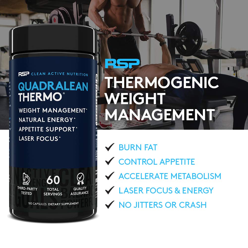RSP Nutrition QuadraLean Thermogenic Fat Burner for Men & Women, Weight Loss Supplement, Crash-Free Energy, Metabolism Booster & Appetite Suppressant, Diet Pills, 60 Serv (Packaging May Vary)
