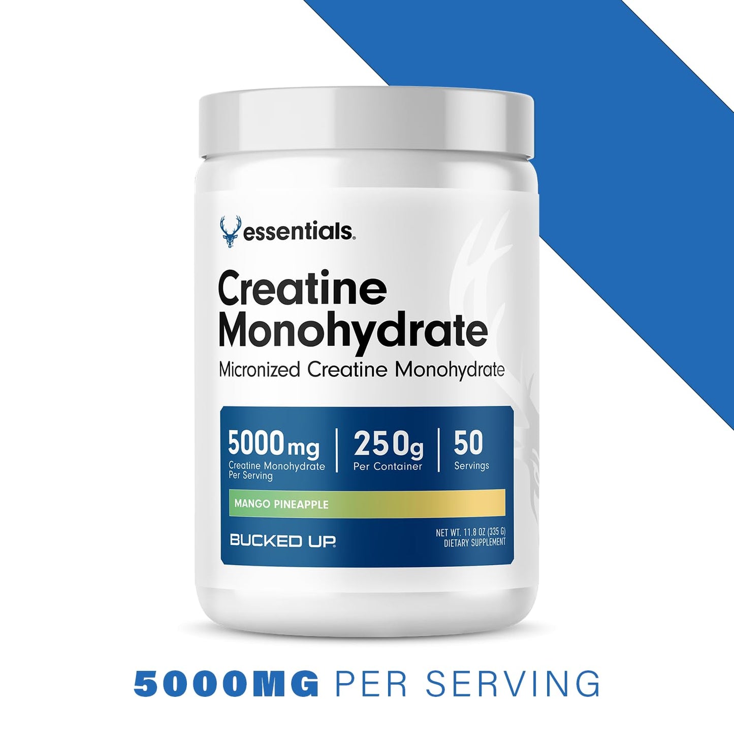 Bucked Up Mango Pineapple Creatine for Women and Men - Easy to Mix Vegetarian - Flavored Creatine Monohydrate Powder - Made in USA - 5G Per Serving - 50 Servings - 250 Grams Per Container