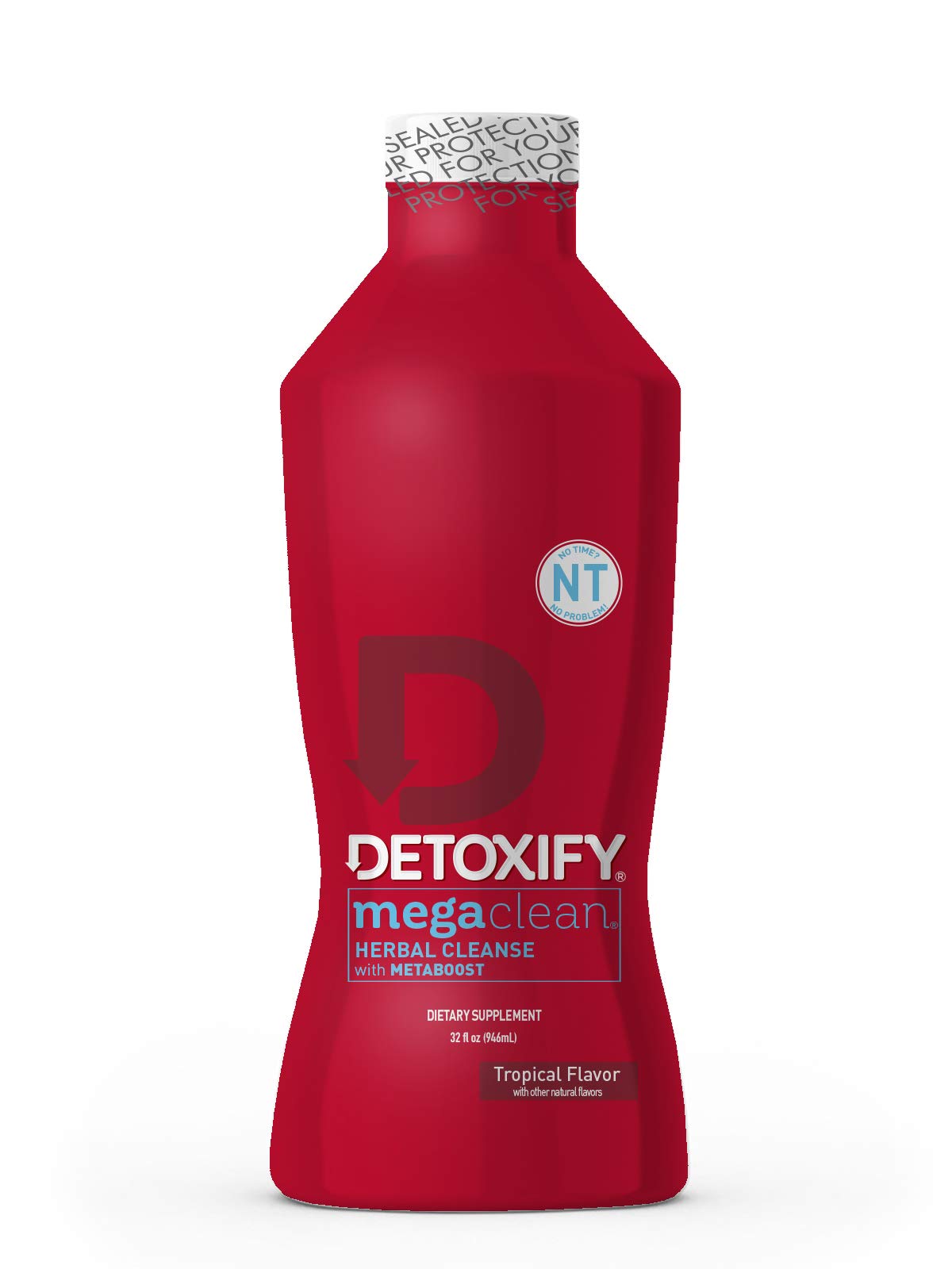 Detoxify - Mega Clean NT Herbal Cleanse - Tropical - 32 oz - Professionally Formulated Herbal Detox Drink - Enhanced with MetaBoost Eliminating Need for PreCleanse - Plus Sticker