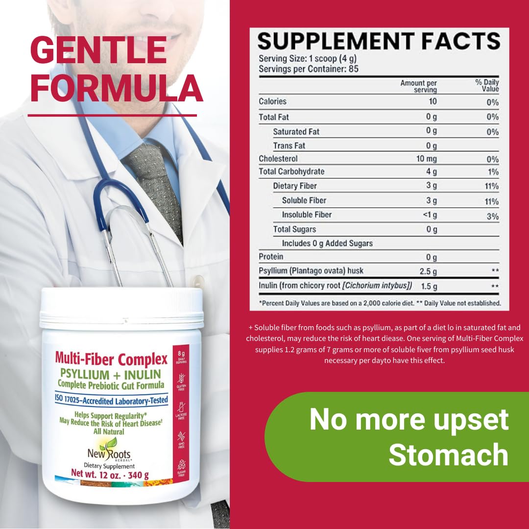 New Roots | Prebiotic Fiber Powder with Psyllium Husk and Inulin (from Chicory Root)| Multi-Fiber Prebiotic Supplement Supports Gut and Digestive Health, Unflavored 12 oz (340 g)