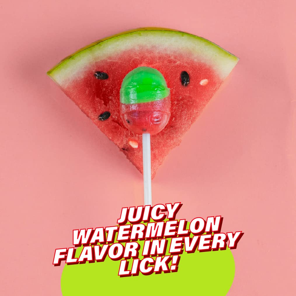 Colombina Bon Bon Bum Lollipops wBubble Gum Center Watermelon Flavor Individually Wrapped Ideal for Party Favors and Gifts 1 Pack 24 Count