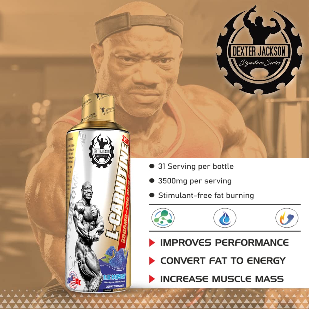 DEXTER JACKSON Gold Series L-Carnitine 3200 | 473.28 Ml (32 Serving, Blue Raspberry)