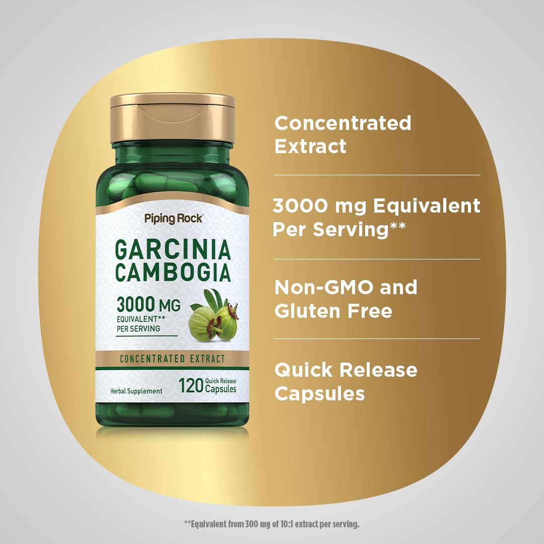 Piping Rock Garcinia Cambogia 3000mg | 120 Capsules | Concentrated Extract Pills | Non-GMO, Gluten Free Supplement
