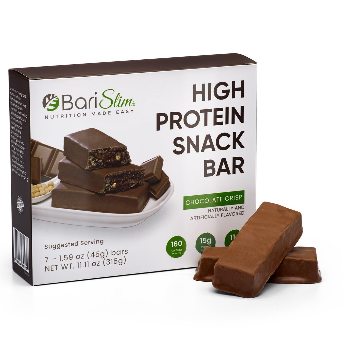 BariSlim High Protein Snack Bar for Bariatric Patients - Nutrient Rich Snack for Post-Surgery Wellness - Ideal for Weight Loss Maintenance & Daily Nutrition | Chocolate Crisp Bar (13 oz)