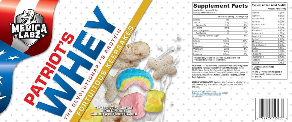 'Merica Labz Patriot's Whey, The Revolutionary's Protein, 25G Protein, 25 Servings (Fortuitous Keepsakes)