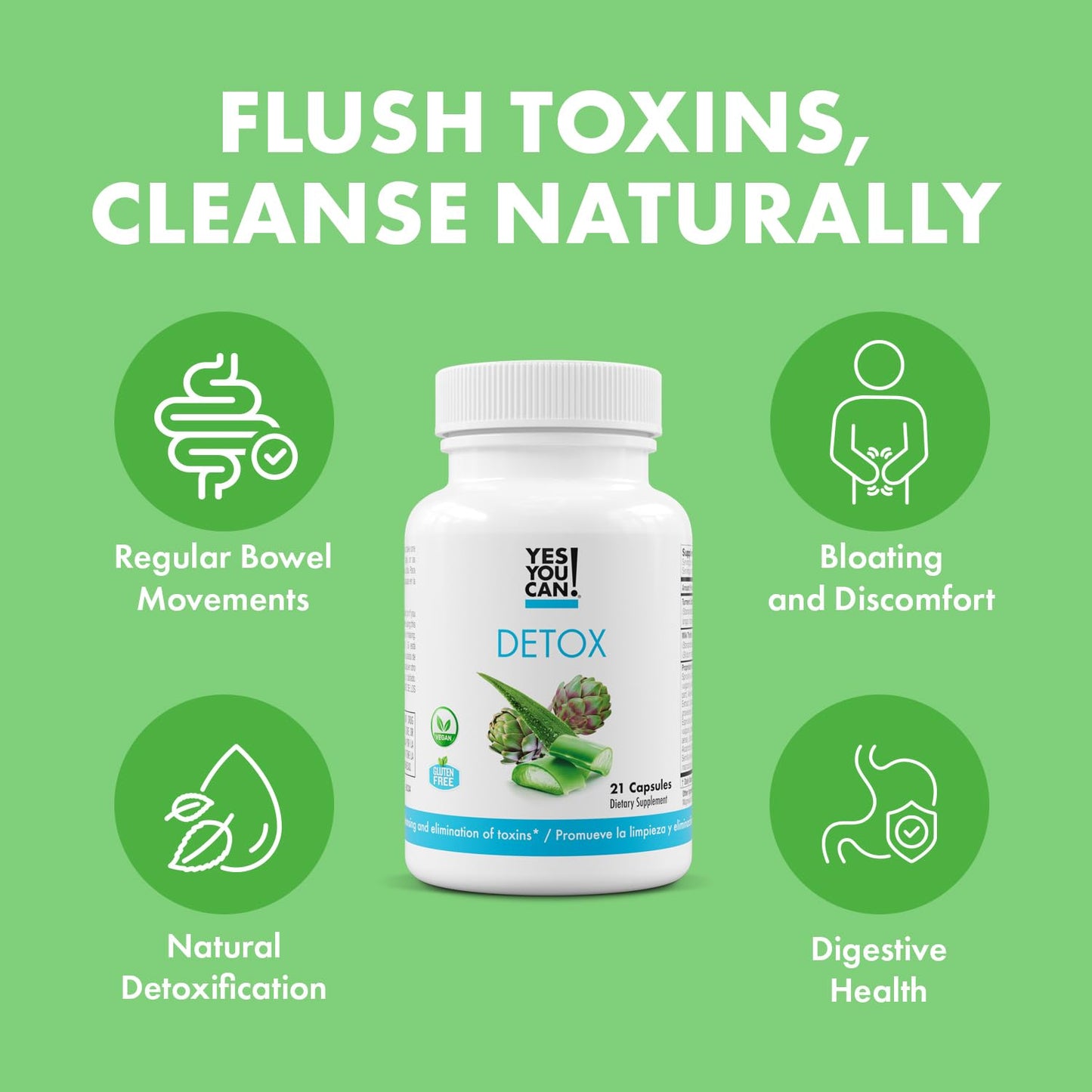 Yes You Can! Natural Detox Pills - Diuretic Cleanse with Electrolytes & Vitamins - Helps with Water Retention - Gluten-Free, 21 Capsules (4 Pack)
