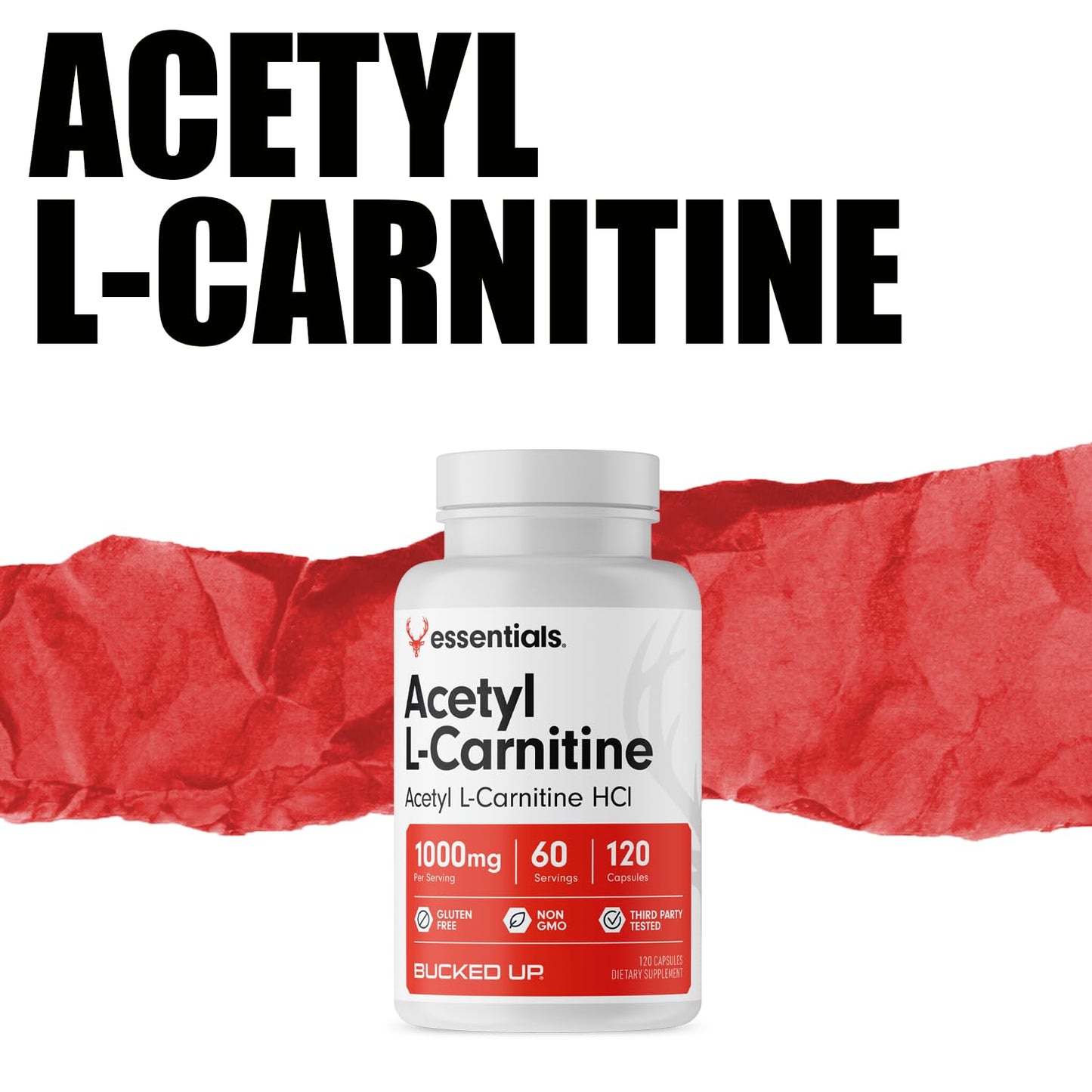 Bucked Up Acetyl L-Carnitine 1000mg Per Serving, Supports Brain Function Essentials (60 Servings, 120 Capsules)