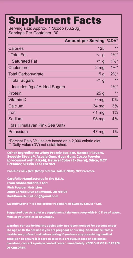 Pink Powder Nutrition - Chocolate Protein Powder 30 Servings x 25g Protein per Serving