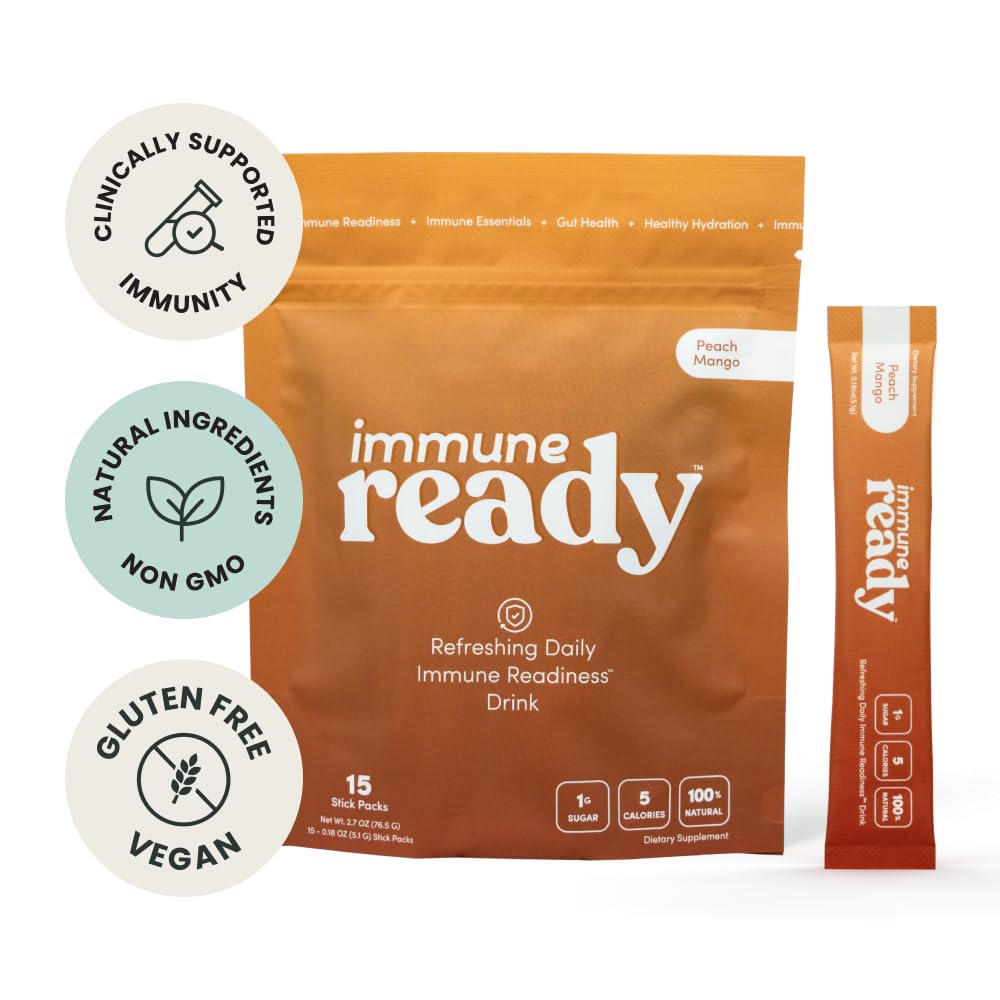 Immune Ready™ - Refreshing Daily Immune Readiness Drink Mix - Peach Mango Flavor - Supports Immune & Digestive Health - Natural Ingredients - 1 Pouch (Pack of 15)
