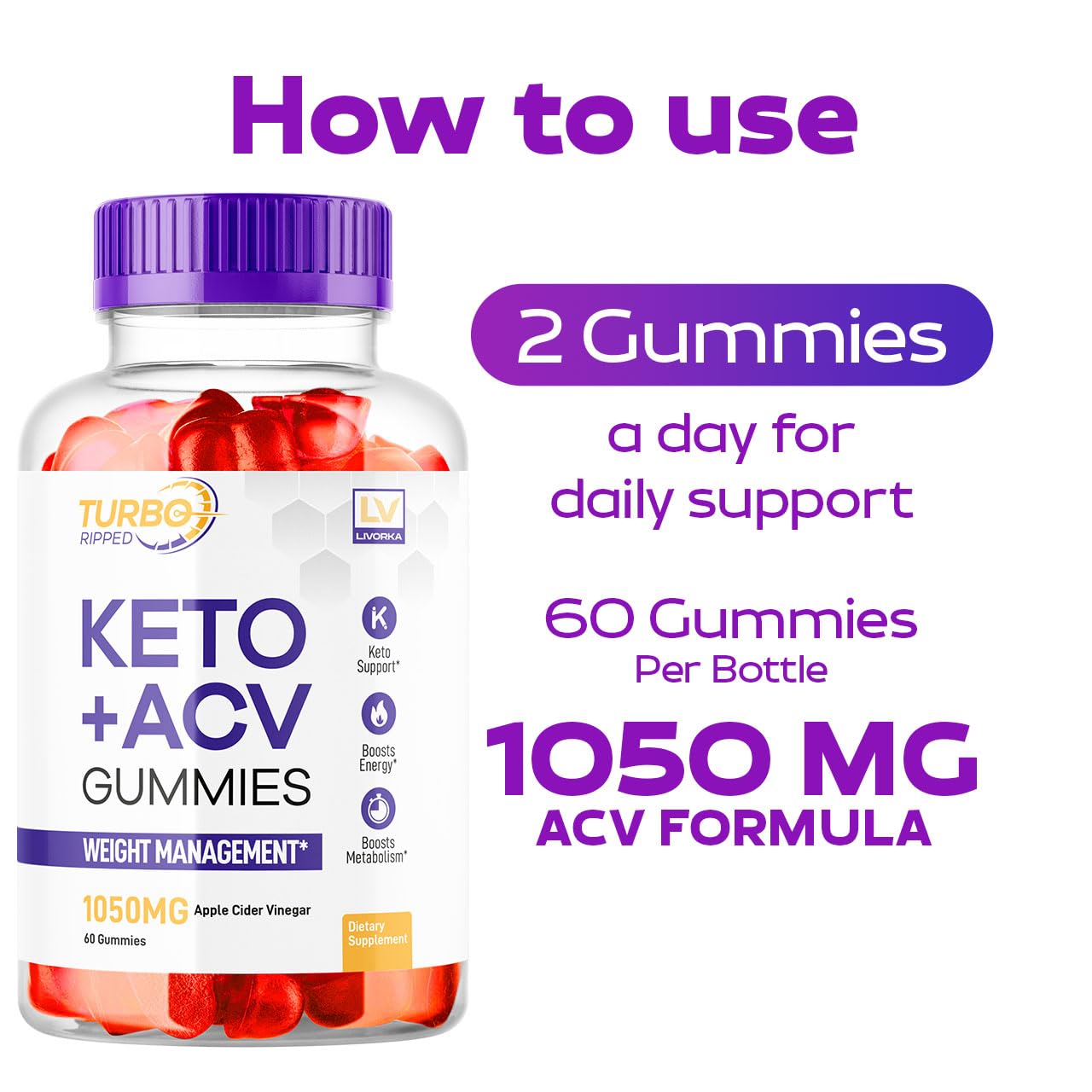 (2 Pack) Turbo Ripped Keto Weight Loss ACV Gummies, Turbo Ripped Keto ACV Gummies, Turbo Ripped Gummies, TurboRipped Keto ACV Apple Cider Vinegar Advanced Multivitamin Healthy s Gummys, 2 Months